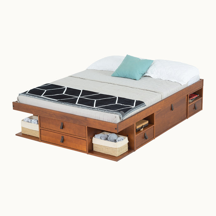 Funktionsbett Bali 140x190 cm - Bett mit Bettkasten und viel Stauraum - Inkl. Lattenrost - Memomad