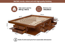 Funktionsbett Bali 140x200 cm - Bett mit Bettkasten und viel Stauraum - Inkl. Lattenrost - Memomad