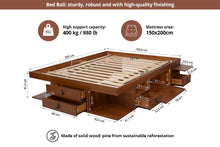 Funktionsbett Bali 150x200 cm - Bett mit Bettkasten und viel Stauraum - Inkl. Lattenrost - Memomad